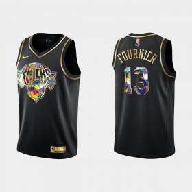 Män New York Knicks Tröja Evan Fournier 13 Nike 2021-22 Svart Golden Edition 75th Anniversary Diamond Swingman 